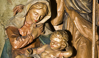 Close-up Mary Mother of God and Jesus